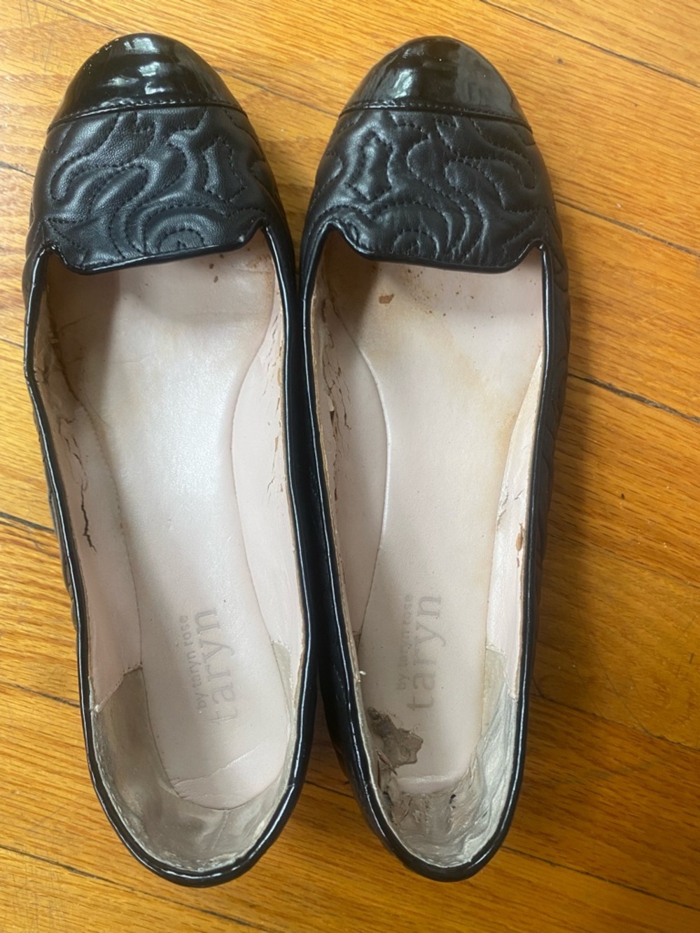 TARYN ROSE Black Quilted Leather Cap-Toe Ballet Flats